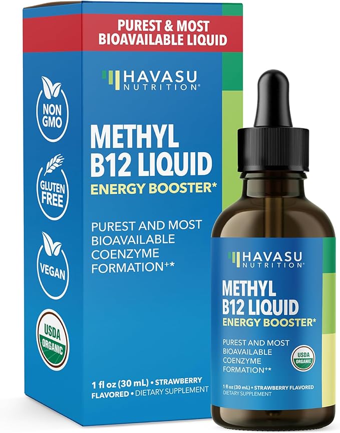 USDA Organic Vitamin B12 Liquid Drops - Methylcobalamin for Enhanced Energy and Nervous System Support - 30 Servings - Highly Bioavailable for Absorption - Non-GMO, Vegan, Strawberry Flavor, 1 Fl Oz
