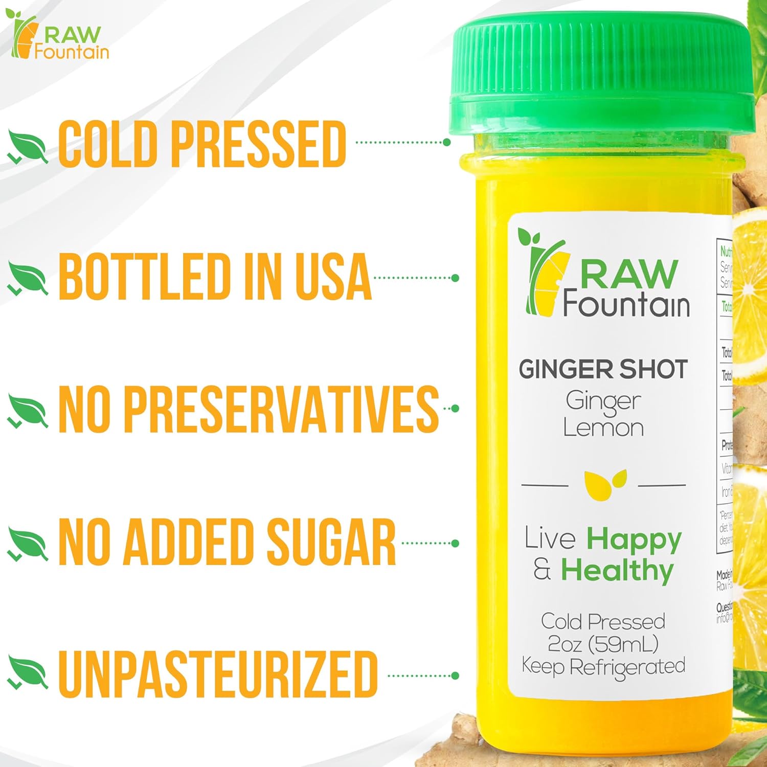 20 Ginger Shots with Lemon 2fl Oz, Vitamin C, Raw and Cold Pressed, Unpasteurized, Boosts Immunity, All Natural, No Artificial Flavors or Preservatives