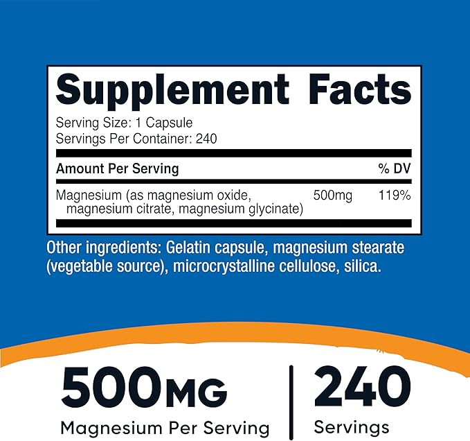 Nutricost Magnesium Complex 500mg, 240 Capsules - Magnesium Oxide, Citrate, and Glycinate - Gluten Free and Non-GMO