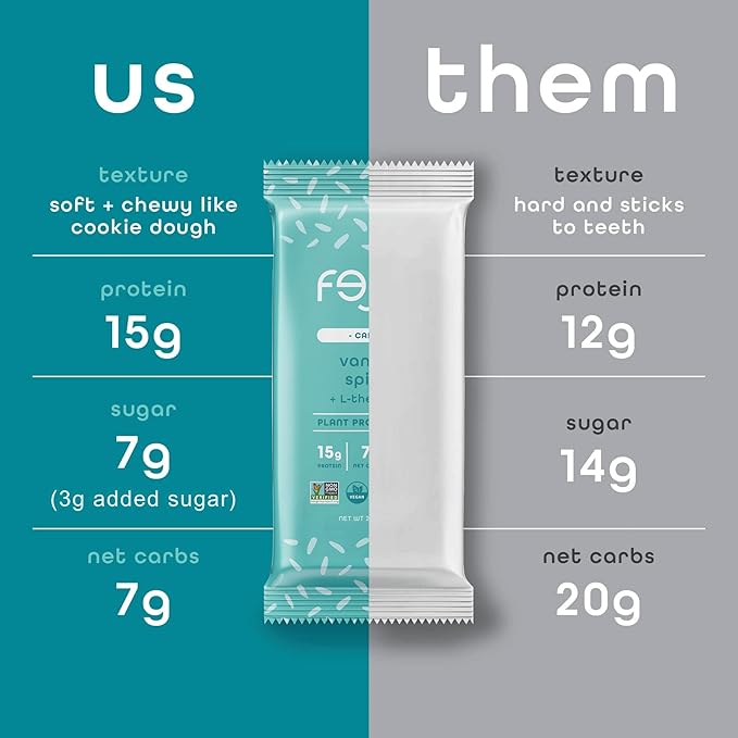 Feel Vegan Protein Bars, Calm, Kava, 15g Protein, Adaptogenic Snack, Organic, Low Sugar, Low Carb, Gluten Free, Dairy, Nut, Grain, Soy Free, Vanilla Spice, 10 Pack