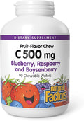 Natural Factors, Kids Chewable Vitamin C 500 mg, Supports Immune Health, Bones, Teeth and Gums, Blueberry, Raspberry and Boysenberry, 90 Count (Pack of 1)