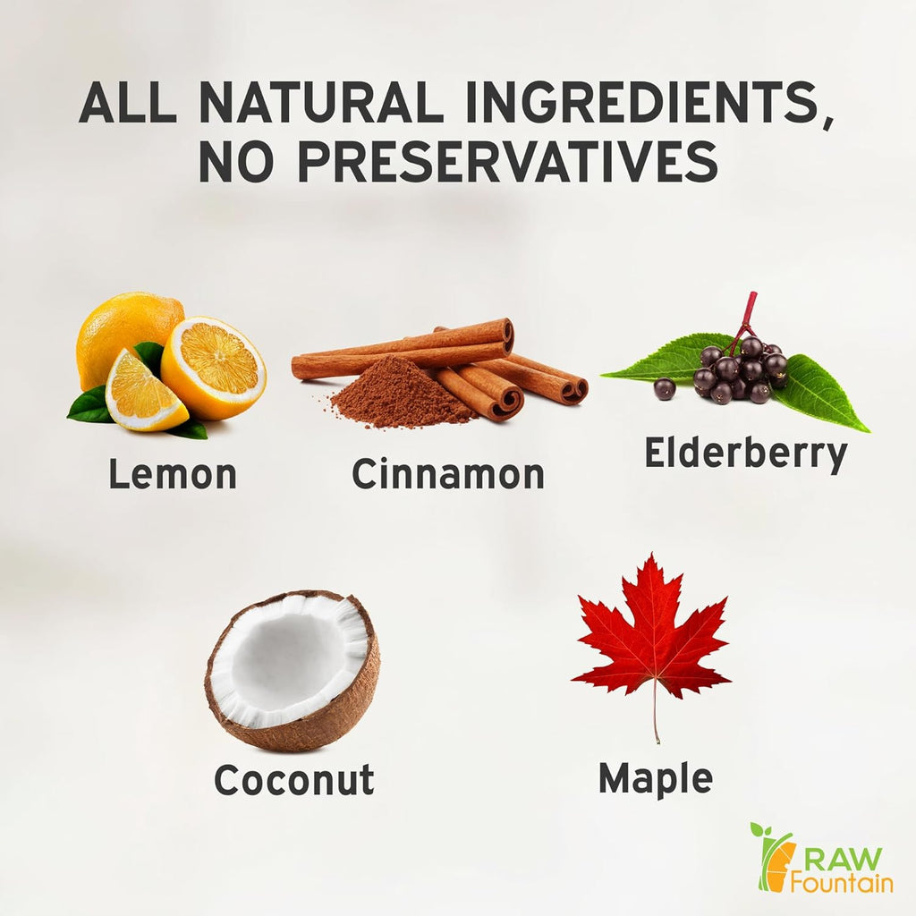 20 Immunity Shots w/Elderberry, Lemon, Maple, Cinnamon 2fl Oz, Packed w/Vitamin C, Raw, Cold Pressed, Unpasteurized, Boosts Immunity, All Natural, No Artificial Flavors or Preservatives