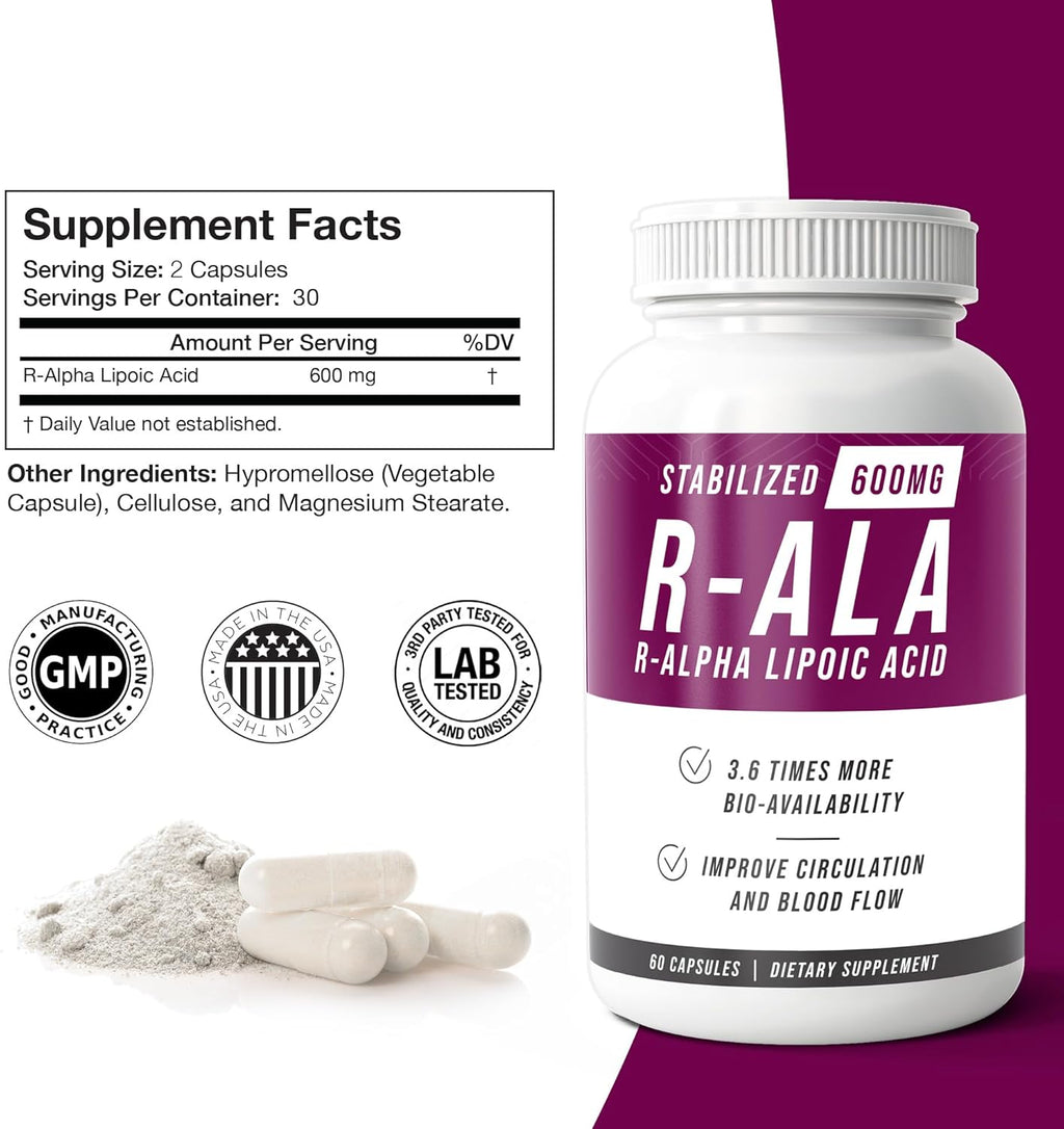 NERVE RENEW R-ALA Stabilized R Alpha Lipoic Acid 600mg Nerve Support Supplement 3 Pack