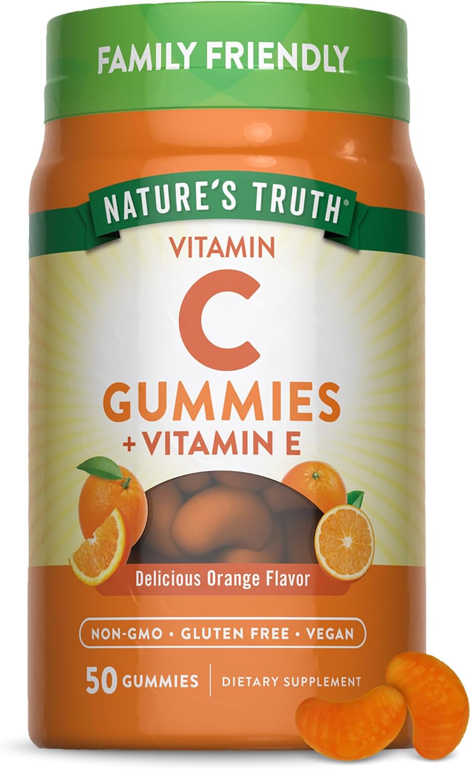 Nature's Truth Vitamin C Gummies | 50 Count | with Vitamin E | Orange Flavor | Vegan, Non-GMO & Gluten Free Supplement