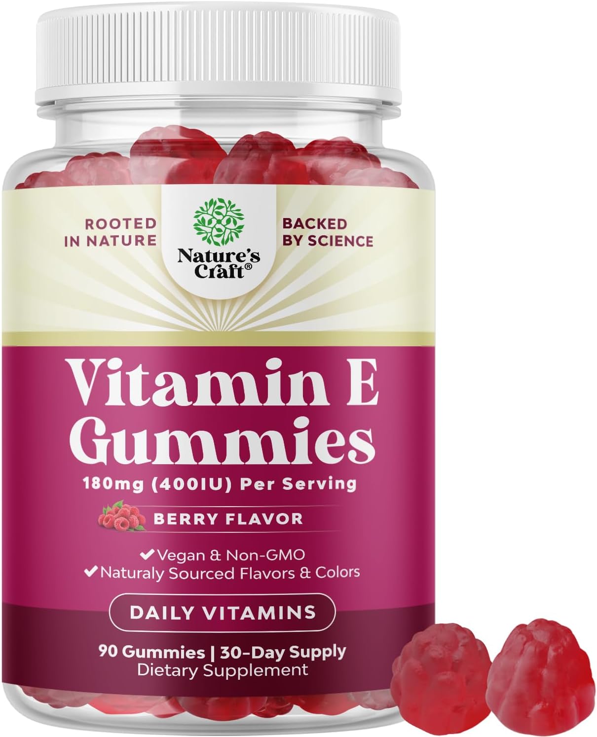 Natures Craft Vitamin E Gummies for Skin Care - High-Potency Vitamin E 400 IU Skin Supplement - Delicious & Easy-to-Take Supplement Promote Health Immune Support & Cellular Protection (1 Month)