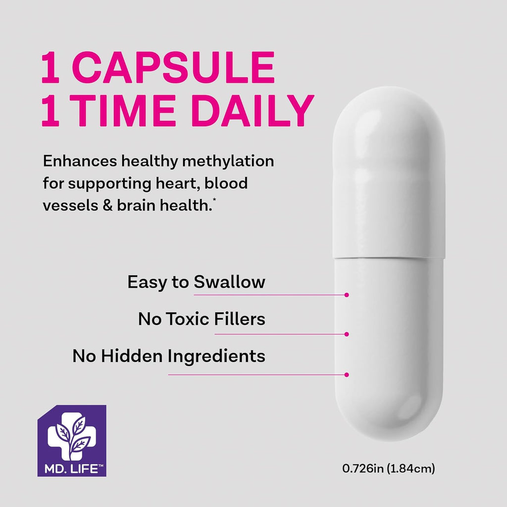 MD Life L-Methylfolate 15 mg Supplement - Professional-Grade Active L Methylfolate Supplement - 120 Capsules - L-Methylfolate 15mg - Maximum Potency MTHFR W/Essential Amino Acids