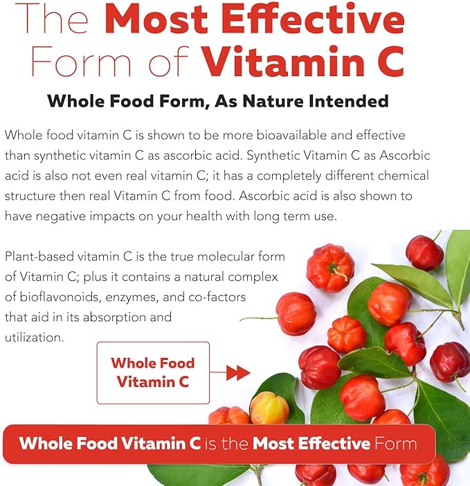 Organic Vitamin C | Whole Food Vitamin C from Fruit Plus Absorption Enhancing Cofactors - Vegan, Enhanced Bioavailability - Immune Support, Antioxidant, Total Health (90 Servings) - 3-Pack