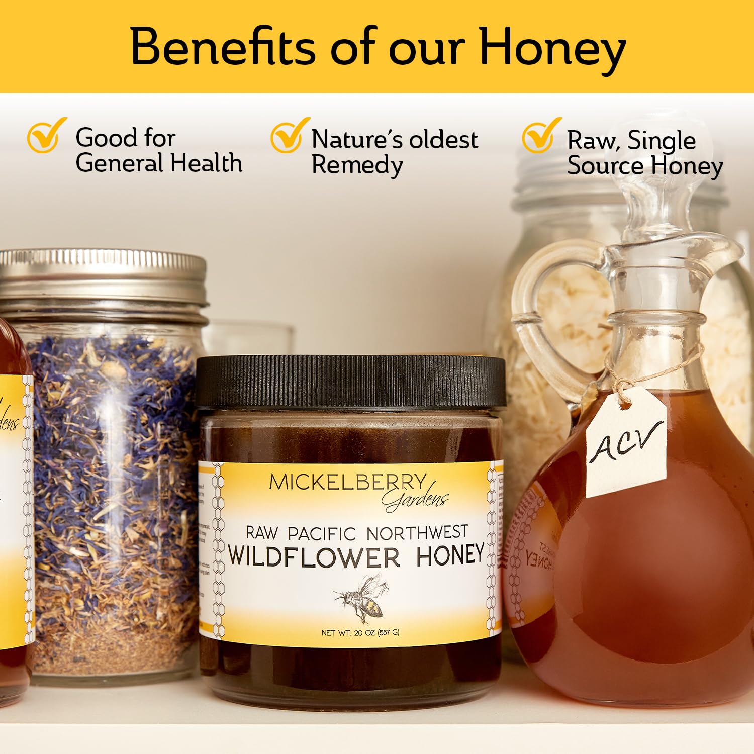 Raw Wildflower Honey - Pure, Unadulterated, Clean, Grade A Strained Honey from the Pacific Northwest (20 ounces)