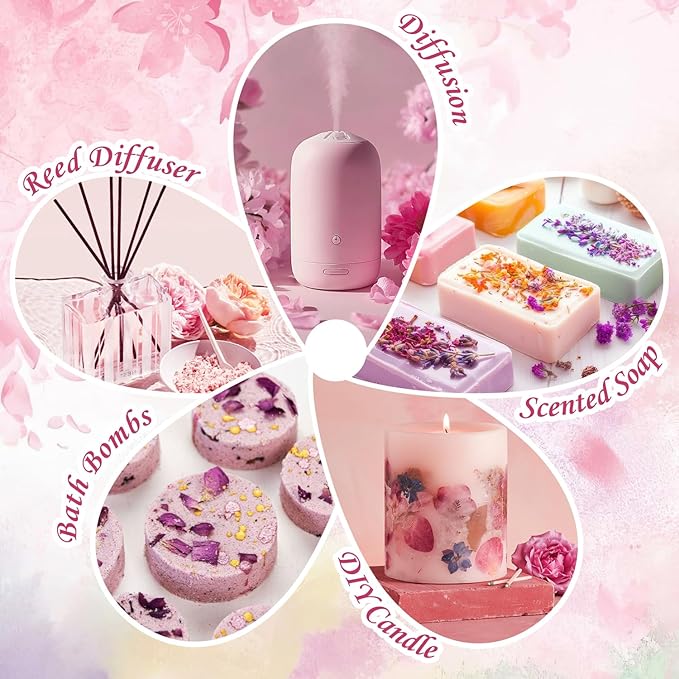 SALUBRITO Floral Fragrance Oils Set, Essential Oils for Diffuser & Candle Making Scents, 6x10ml Aromatherapy Oils Gift Set - Jasmine, Lavender, Rose, Gardenia, Cherry Blossom, Honeysuckle Oil