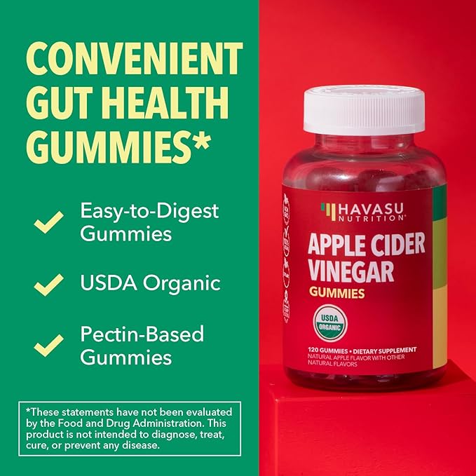 Apple Cider Vinegar Gummies - Organic ACV Vitamins for Digestive Health, Metabolism & Gut Support - 120 Count - Vegan, Non-GMO, Gluten-Free - Delicious Flavor & No Harsh Taste - 2 Month Supply