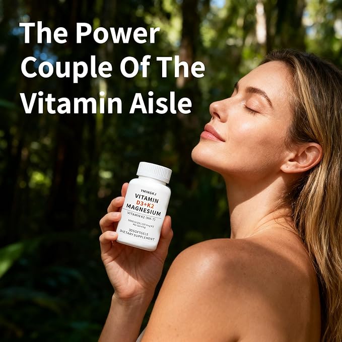 Vitamin D3 K2 5000 IU Softgels with Magnesium Supplement - & 120mcg MK-7 K2 for Bone Health & Immune Support - Non-GMO & Gluten-Free Softgels with MCT Oil- 30 Softgel