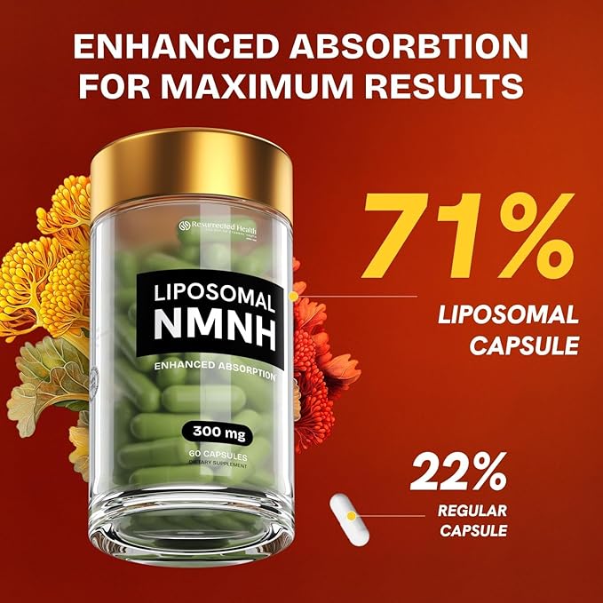 Liposomal NMNH Supplement 300mg – Boosts NAD Anti-Aging, Energy & Focus – NMM Capsules Alternative to for Cellular Vitality – Third-Party Tested, 60 Vegan Capsules | 1 Pack