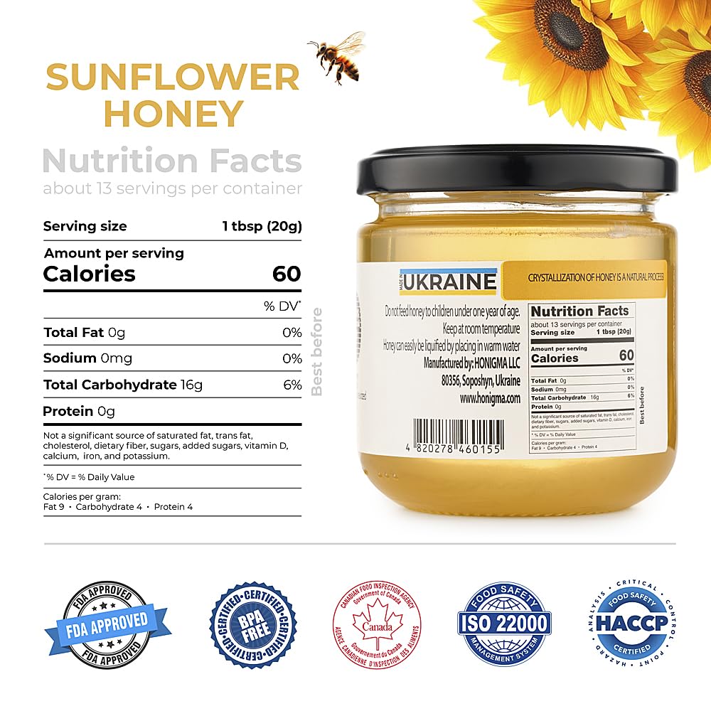 HONIGMA® Raw Honey | Exquisite Taste | 100% Pure | Unpasteurized | Unfiltered | Partially crystallized | 8.8 Fl Oz (Pack of 4)