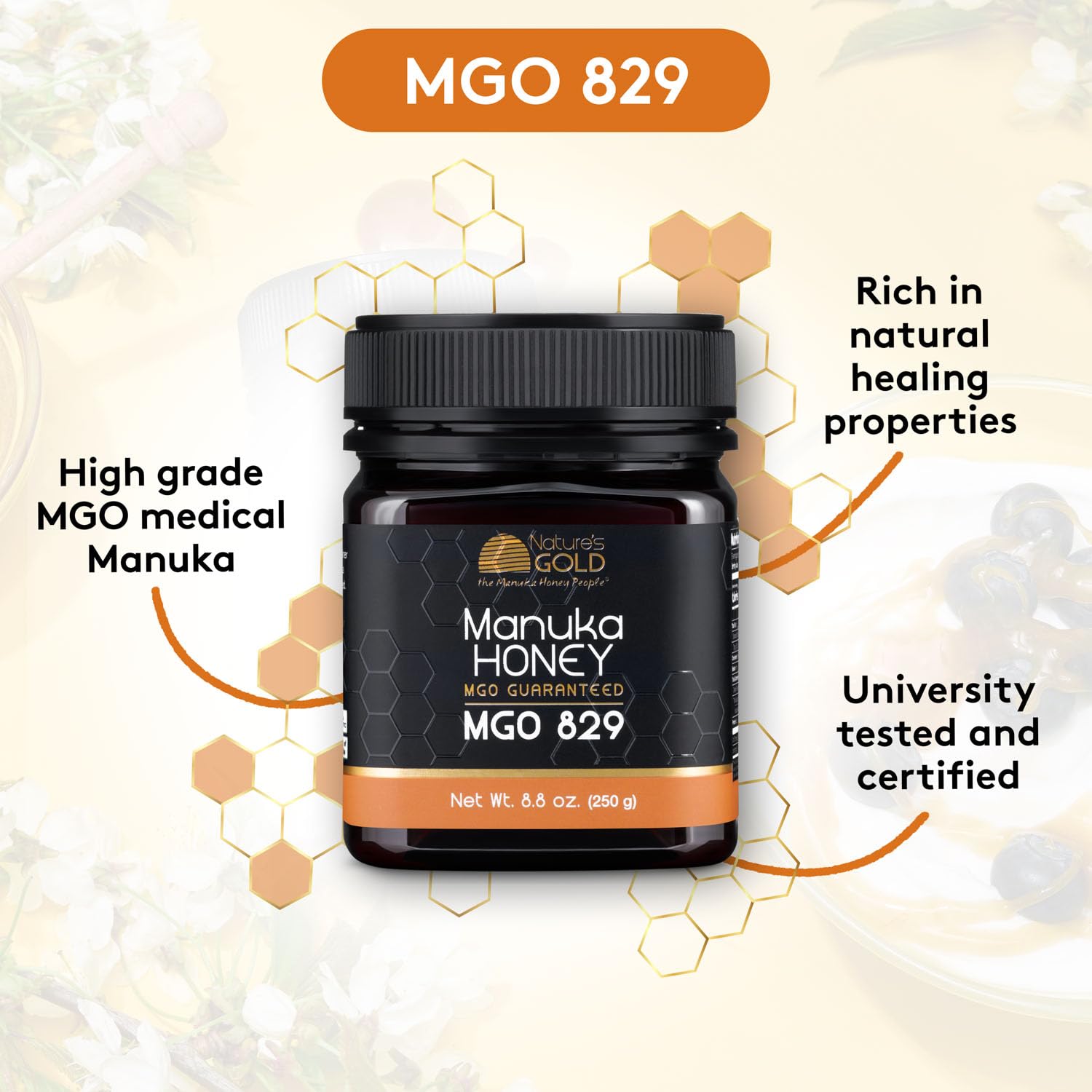 Nature’s Gold Raw Manuka Honey, MGO 829+ | Authentic MGO, Australian Honey, Non-GMO, 100% Pure Genuine Traceable from Hive to Home