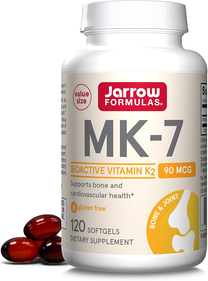 Jarrow Formulas MK-7 90 mcg - Bioactive Form of Vitamin K2-120 Servings (Softgels) - for Bone & Cardiovascular Health - Vitamin K2 MK-7 Dietary Supplement - Gluten Free