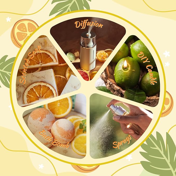 Salubrito Citrus Essential Oils Set for Diffuser, Fragrance Oil | Sweet Orange, Bergamot, Lemon, Grapefruit, Mandarin Orange, Lime Scented Oil for Soap Making, Candle Making