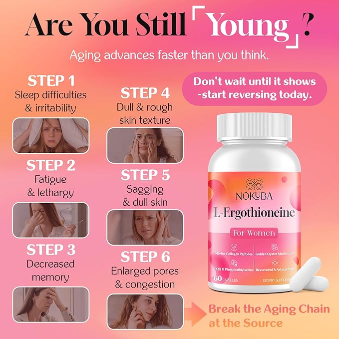 L-Ergothioneine with Collagen Peptides, Hyaluronic Acid | 2X Antioxidant of Glutathione | 11-in-1 Mushrooms Supplement for Women | Skin, Brain, Immune, Cognitive Support | 120 Capsules