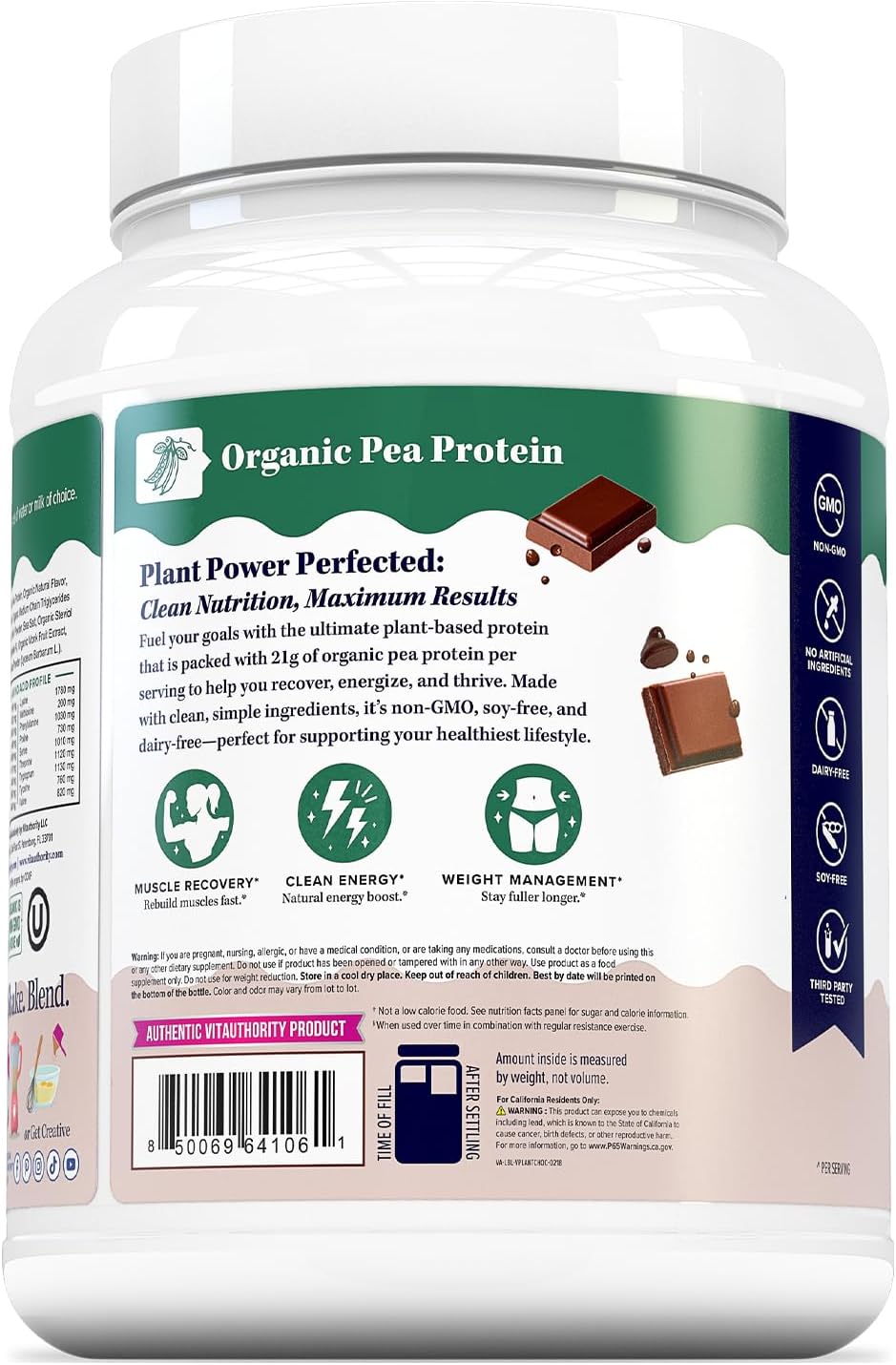Organic Plant Based Protein for Women Complete Vegan Protein Powder with BCAAs & MCTs Plant-Based 21g, Dairy-Free Gluten-Free No Added Sugar, Supports Muscle Recovery (Chocolate Flavored, 30 Servings)