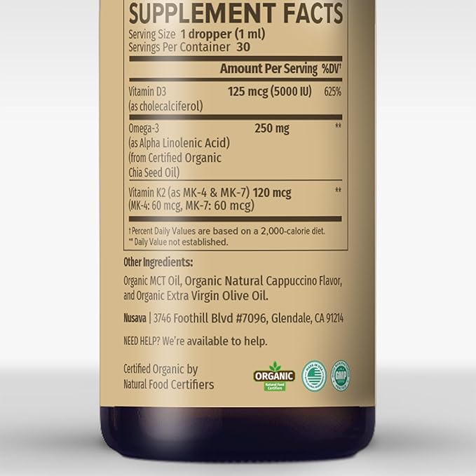 (2 Pack) Organic Vitamin D3 K2 Drops with MCT Oil Omega 3, 5000 IU, Maximum Strength Vitamin D Liquid, No Fillers, Non-GMO Liquid D3 for Faster Absorption, Immune Support (Peanut Butter, 2 Fl Oz)
