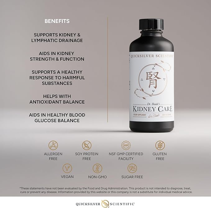 Quicksilver Scientific Kidney Care - Kidney Cleanse & Lymphatic Drainage Supplements - Astragaloside IV Extract, Zhu Ling, Goldenrod, Ferulic Acid, He Shou Wu & Dandelion Leaf (3.38oz / 100ml)