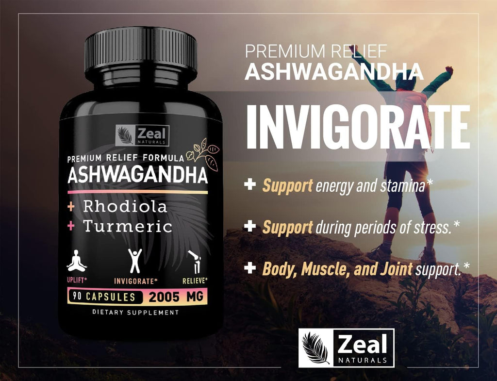 Ashwagandha Complex - Organic Ashwagandha Root Powder + Rhodiola Rosea + Turmeric - Premium Support Formula - Ashwagandha Capsules Supplement