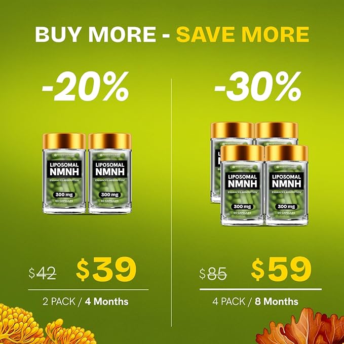 Liposomal NMNH Supplement 300mg – Boosts NAD Anti-Aging, Energy & Focus – NMM Capsules Alternative to for Cellular Vitality – Third-Party Tested, 60 Vegan Capsules | 1 Pack