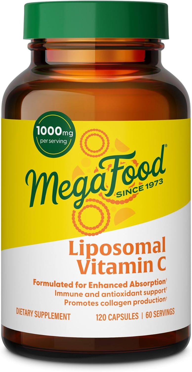 MegaFood Liposomal Vitamin C 1000mg Per Serving - Collagen Production & Immune Support Supplement - High Potency Formula - Superior Absorption & Gentle On Stomach - 120 Vitamin C Capsules, 60 Servings