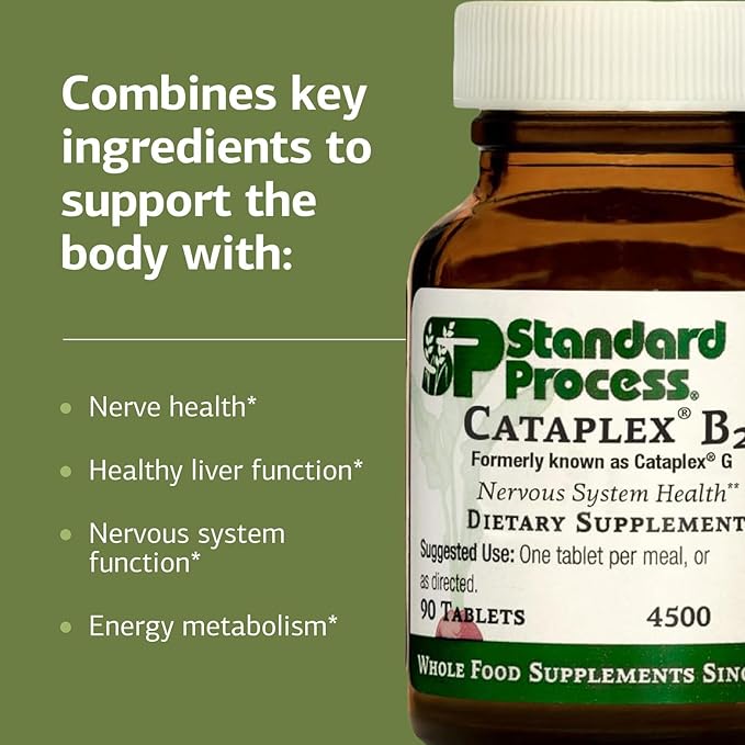Standard Process Inc. Cataplex B2 - Whole Food Nervous System Supplements, Metabolism, Brain Supplement and Liver Support with Calcium Lactate, Riboflavin, Wheat Germ, Choline - 90 Tablets