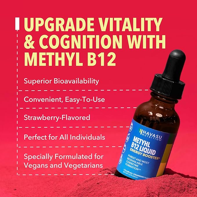USDA Organic Vitamin B12 Liquid Drops - Methylcobalamin for Enhanced Energy and Nervous System Support - 30 Servings - Highly Bioavailable for Absorption - Non-GMO, Vegan, Strawberry Flavor, 1 Fl Oz