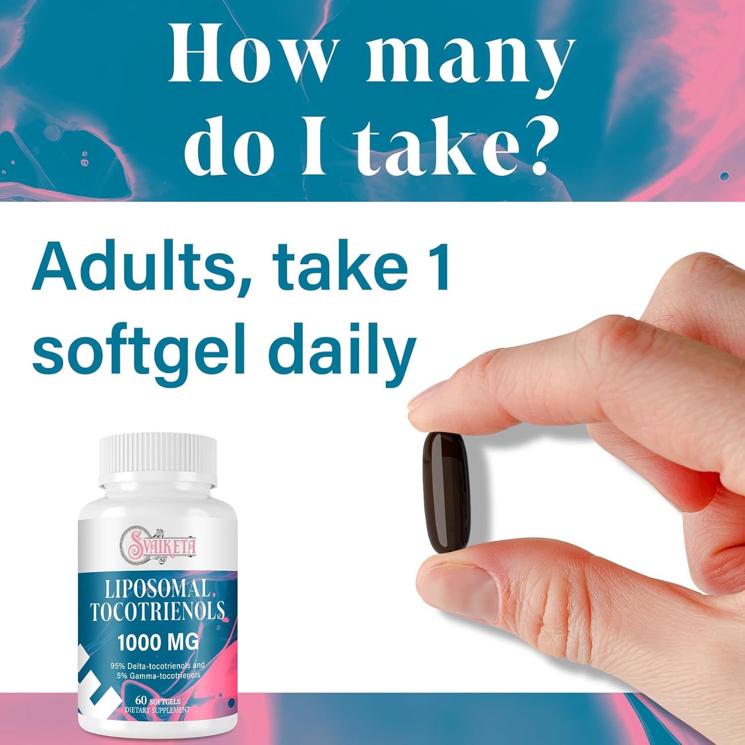 Liposomal Tocotrienols Supplement 1000mg, Vitamin E, Advanced Formula with 95% Delta-Tocotrienols & 5% Gamma-Tocotrienols - 60 Softgels (2 Bottles)