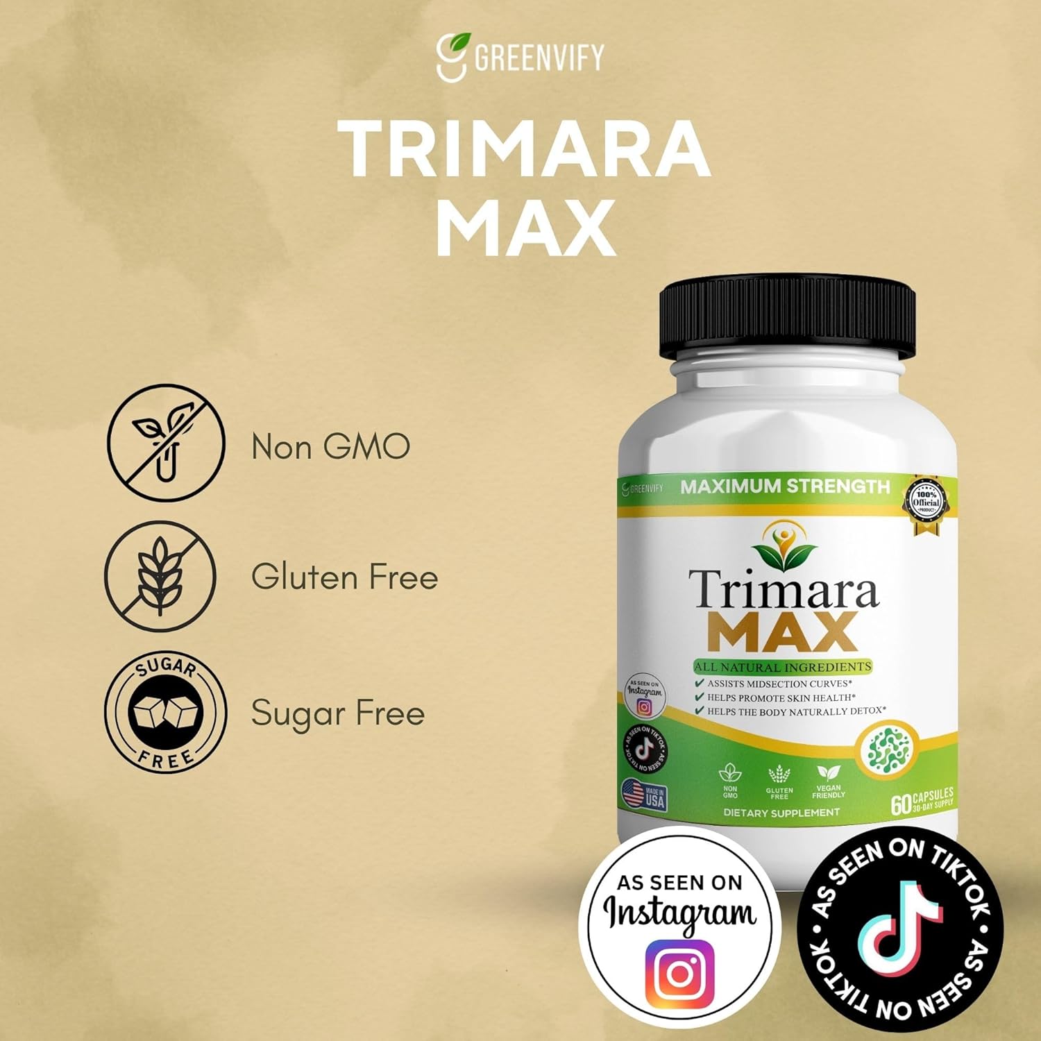 Trimara Max Maximum Strength Natural Dietary Supplement, 60 Capsules, All Natural Ingredients with Psyllium Powder, 30-Day Supply (1)