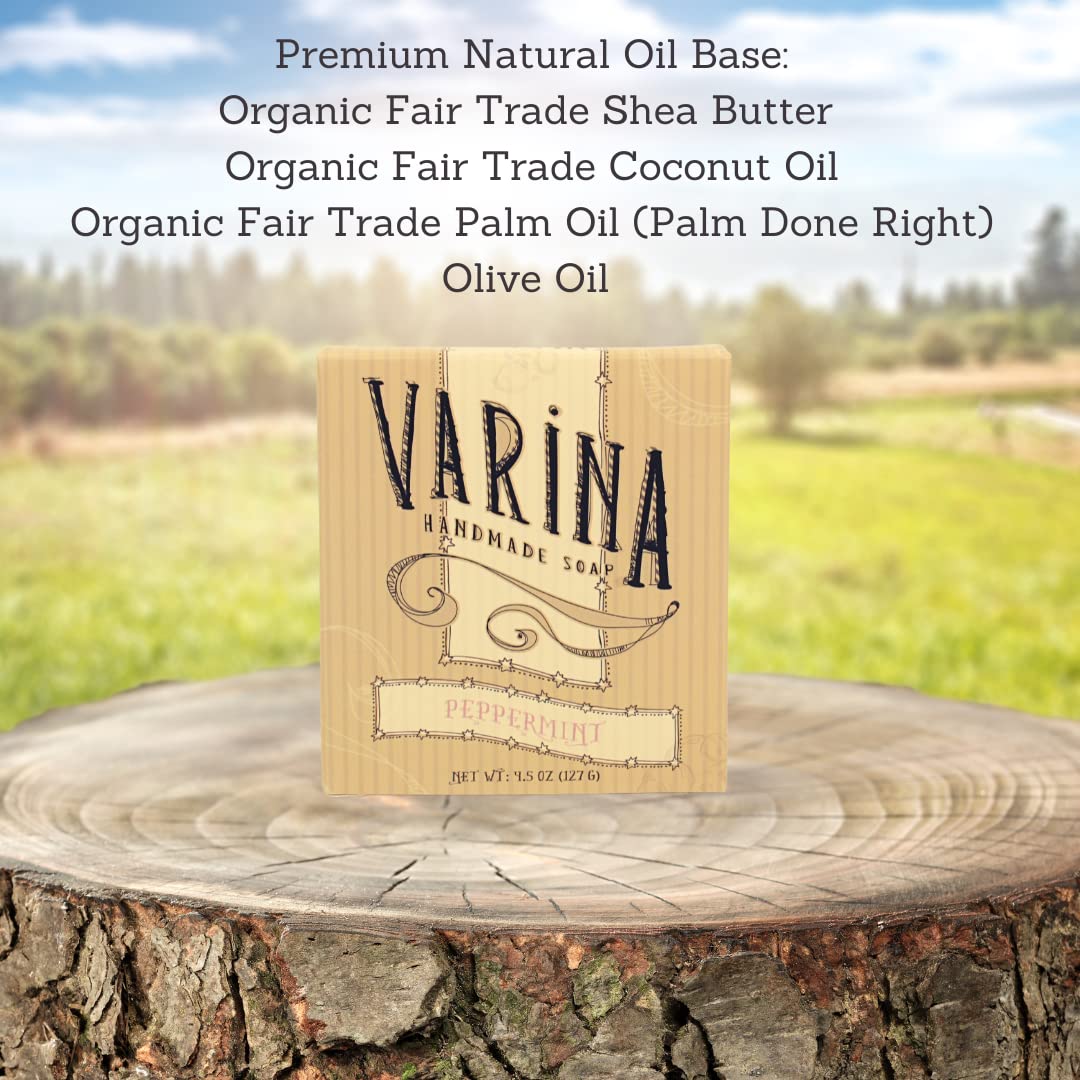 Varina Organic Peppermint Bar Soap - Gentle Cleansing for Sensitive Skin, Herbal and Mint - 3 Pack