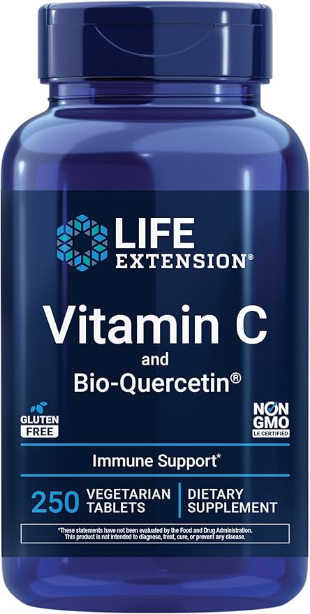 Life Extension Vitamin C and Bio-Quercetin®, Cardiovascular Health Supplement, Immune Support, Highly absorbable, quercetin, Vitamin C, Gluten Free, Non-GMO, Vegetarian, 250 Tablets