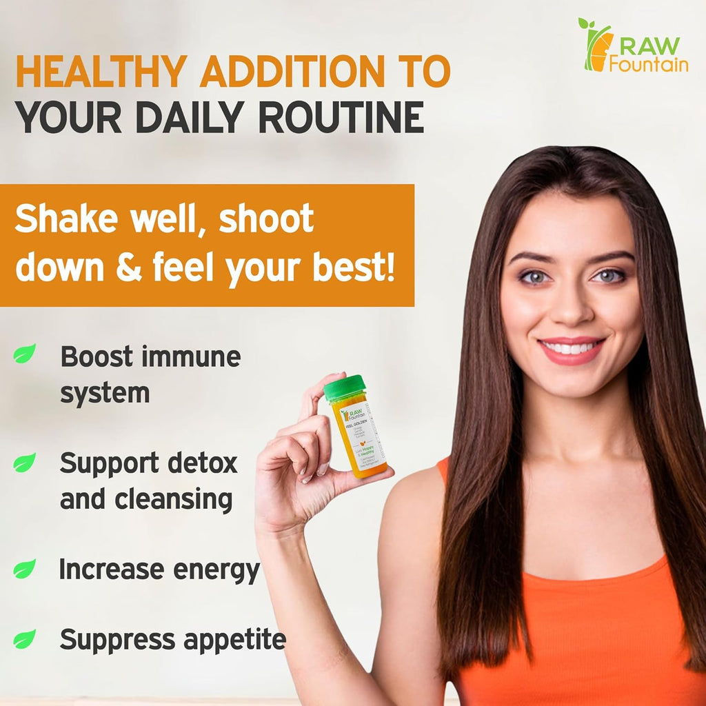 20 Immunity Shots w/Orange, Lemon, Pineapple, Turmeric 2fl Oz, Packed w/Vitamin C, Raw, Cold Pressed, Unpasteurized, Boosts Immunity, All Natural, No Artificial Flavors or Preservatives