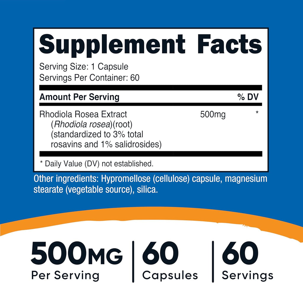 Nutricost Rhodiola Rosea 500mg, 60 Vegetarian Capsules - Gluten Free and Non-GMO Rhodiola Rosea Supplement