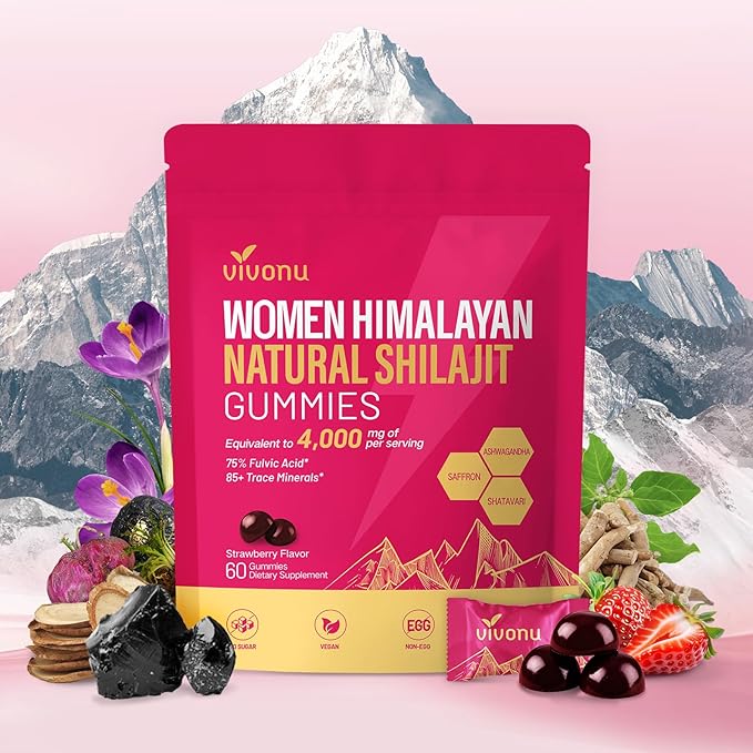 Shilajit for Women Gummies, micronutrient Supplement, Pure Himalayan Shilajitn, Contains Tongkat Ali, Ashwagandhaa, Turmeric, Saffron for hormonal Balance & Energy | Strawberry Flavor (60 Gummies)