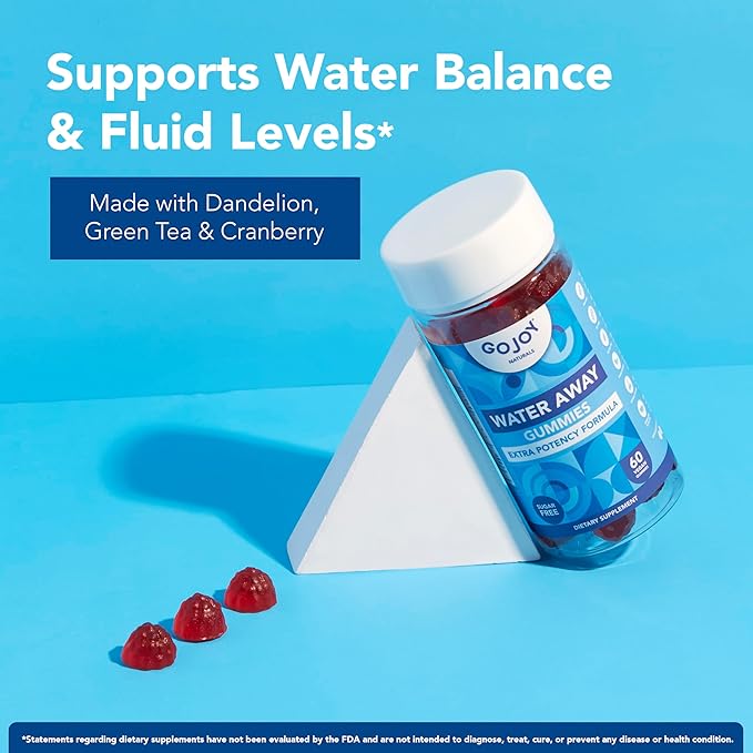 GOJOY Water Away Gummies – Natural Diuretic Support for Water Retention & Hydration Balance – Herbal Formula with Dandelion – 60 Vegan Gummies