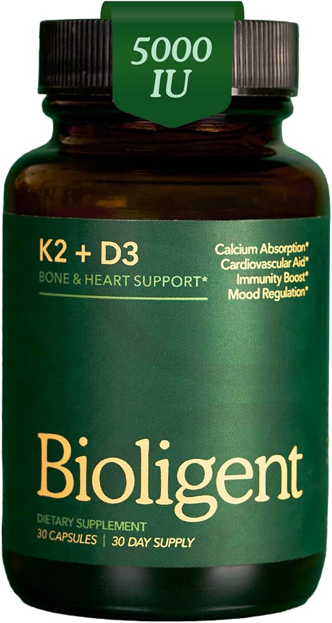 Vitamin D3 K2 Supplement 5000 IU, K2 D3 Vitamin Capsules, Vegan, Non-GMO, Gluten Free, 30 Capsules, 30 Day Supply