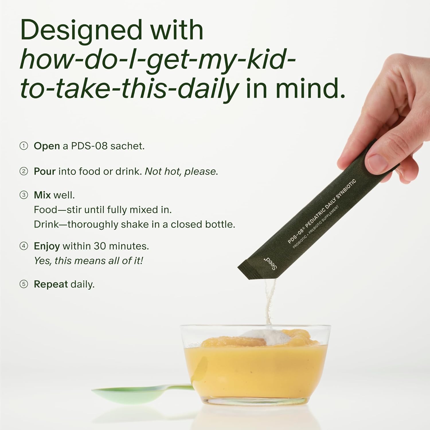 Seed PDS-08 Pediatric Daily Synbiotic - Fiber-Based Prebiotic & Probiotic for Kids - Digestive Health, Regularity, Constipation Relief - Ages 3-17 - Vegan and Shelf-Stable - 30 Sachets (30-Day Supply)