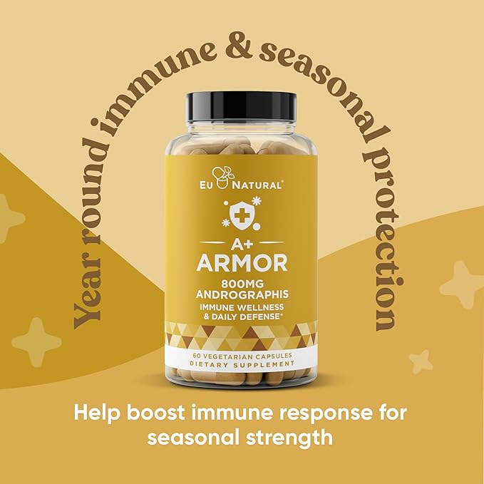A+ Armor Andrographis Pure 800 Mg – Healthy Immune System Function, Physical Wellness, Potent Strength for Seasonal Protection – Full-Spectrum & Standardized – 60 Vegan Soft Capsules