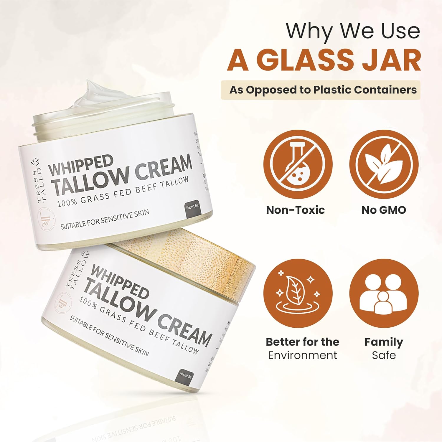 100% Organic Grass Fed Beef Tallow for Skin | Whipped Beef Tallow For Face | Tallow Moisturizer| Premium Beef Tallow for Women With Aloe Vera & Raw Honey & Beeswax- 5 FL.Oz