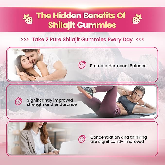 Shilajit for Women Gummies, micronutrient Supplement, Pure Himalayan Shilajitn, Contains Tongkat Ali, Ashwagandhaa, Turmeric, Saffron for hormonal Balance & Energy | Strawberry Flavor (120 Gummies)