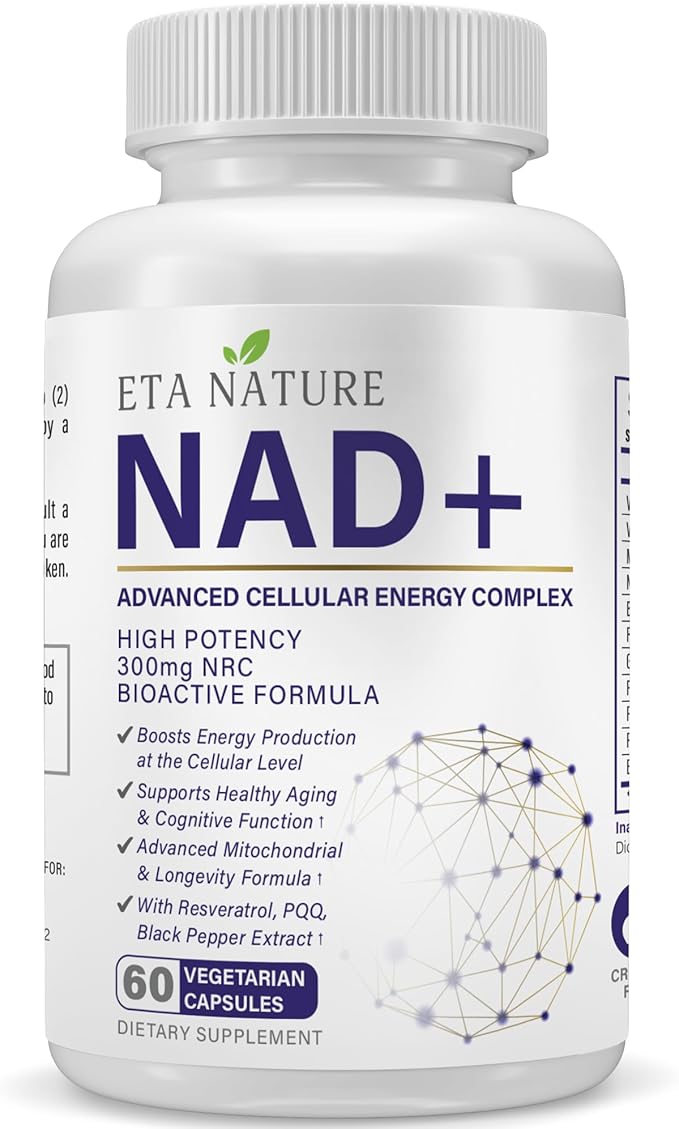 NAD+ Supplement - NAD Resveratrol for Cellular Energy and Stamina - Energy Supplements with Nicotinamide Riboside, Grape Seed and B Vitamins for Healthy Aging for Men & Women - 60 Capsules