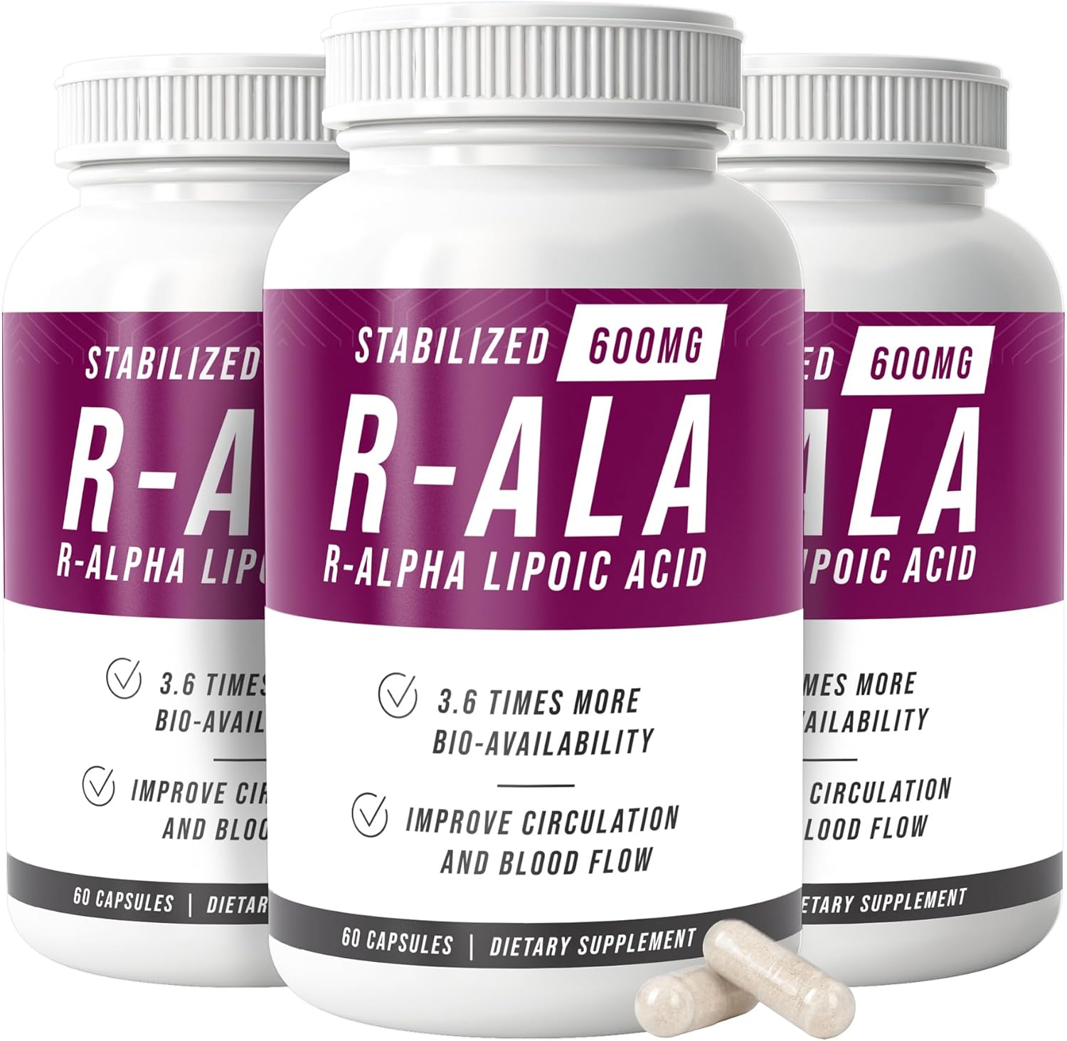 NERVE RENEW R-ALA Stabilized R Alpha Lipoic Acid 600mg Nerve Support Supplement 3 Pack