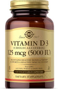 Solgar Vitamin D3 (Cholecalciferol) 125 Mcg (5000 IU), 120 Vegetable Capsules - Helps Maintain Healthy Bones & Teeth - Immune System Support - Non-GMO, Gluten Free, Dairy Free, Kosher - 120 Servings