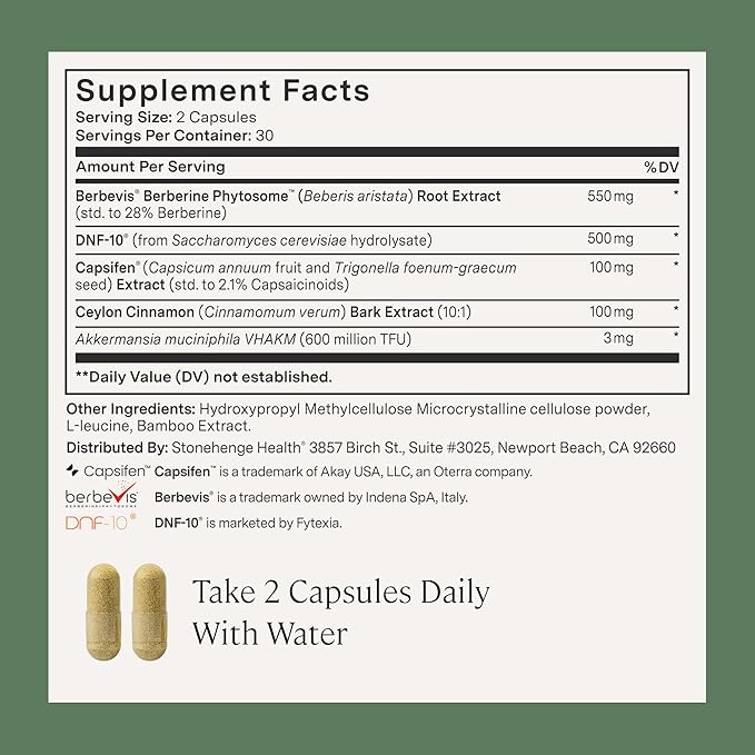 Stonehenge Health Dynamic GLP-1 Weight Management Supplement for Women and Men, 550mg Berberine, Akkermansia, Supports Appetite Regulation, Metabolic Wellness, Gut Health, Vegan, Non-GMO - 60 Veg Caps