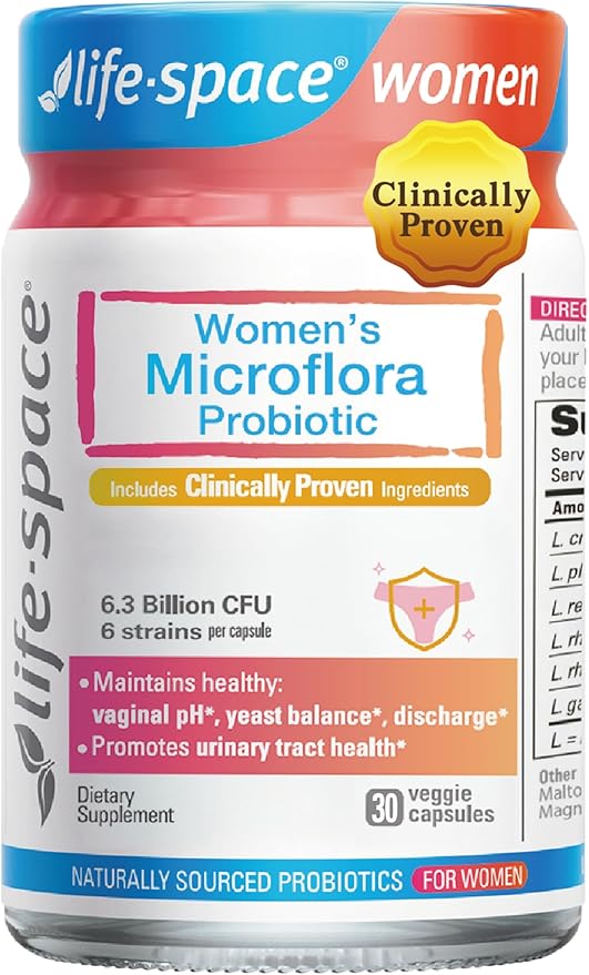 Life-Space Probiotic for Women, Support Healthy Vaginal Microflora & Comfort, Daily Supplement for Women, pH Balance with Lactobacillus rhamnosus, 6.3 Billion CFU & 6 Strains, 30 ct