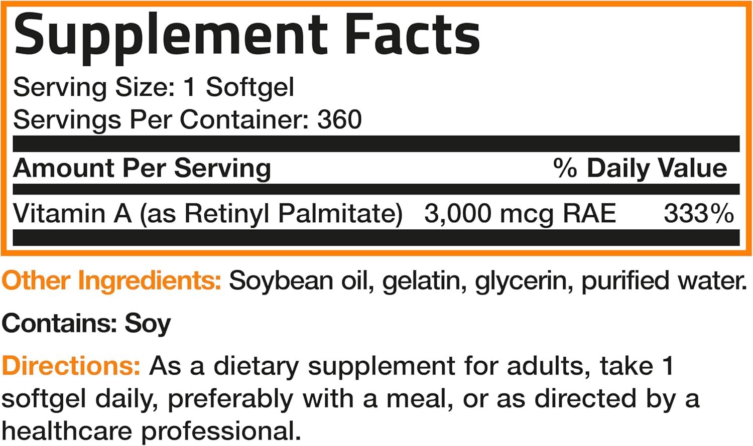 Bronson Vitamin A 10,000 IU Premium Non-GMO Formula Supports Healthy Vision & Immune System and Healthy Growth & Reproduction, 360 Softgels