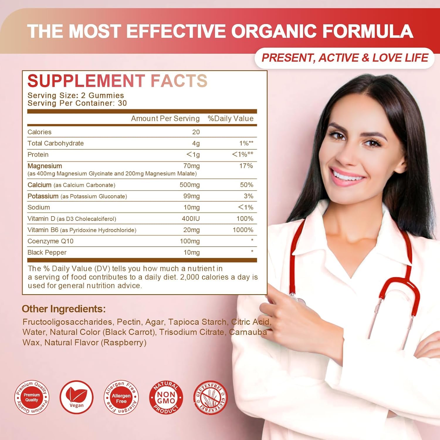 GREENPEOPLE Magnesium Glycinate Gummies 400mg - Sugar Free Magnesium Potassium Supplement with Magnesio Malate, Vitamin D, B6, and CoQ10 for Calm Support & Sleep for Adults - Raspberry Gummies