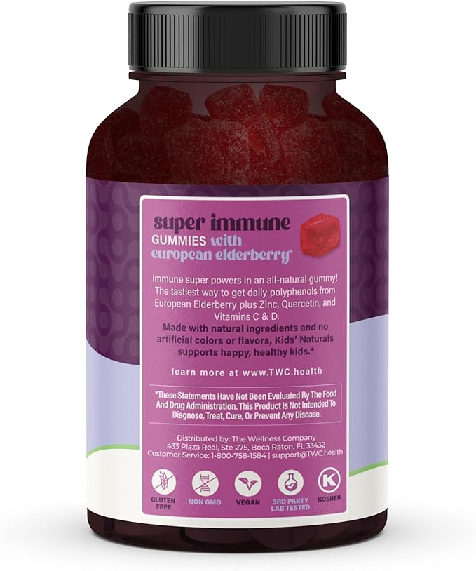 The Wellness Company Kids Naturals Elderberry Gummies – Immune Support with Vitamin C & Zinc | 60ct (1 Month Supply)
